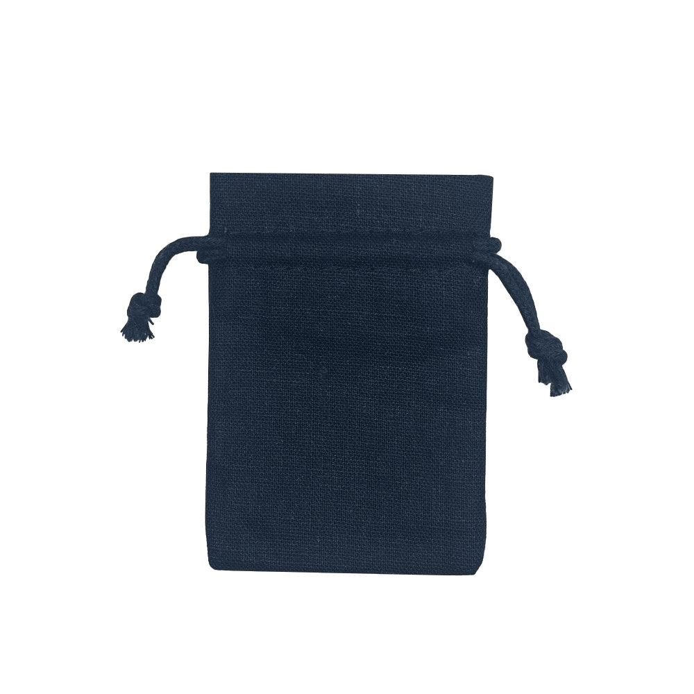 Navy Rectangular Cotton Linen Bag Small | Cotton Drawstring Bag